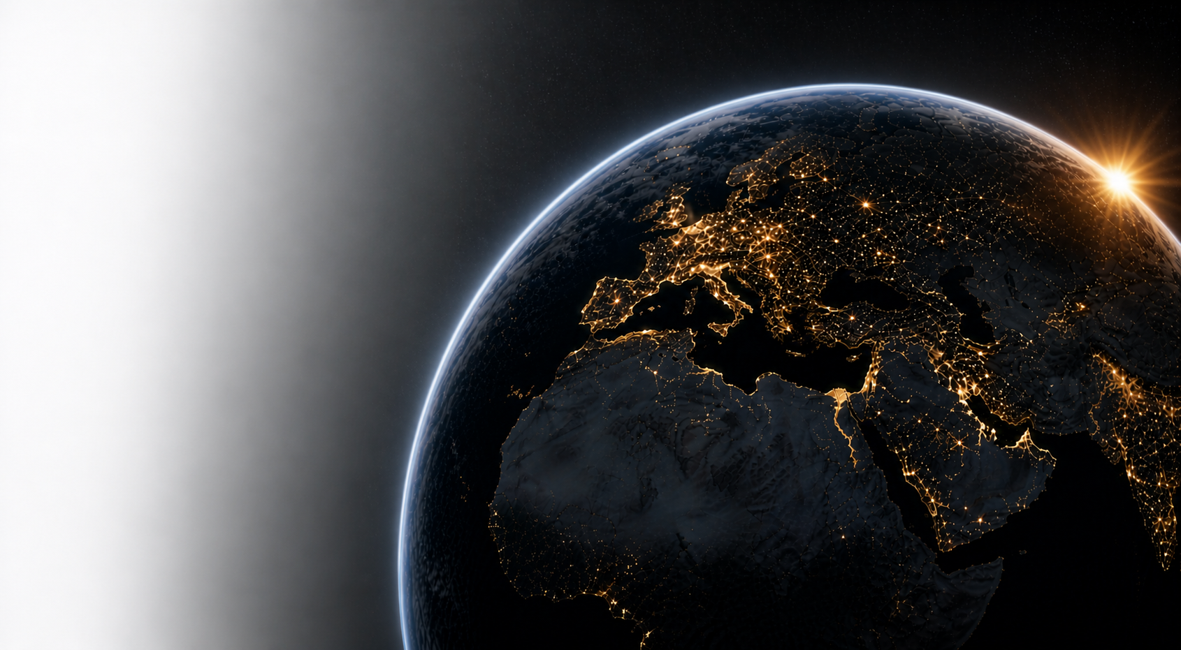 Earth at night with city lights visible from space